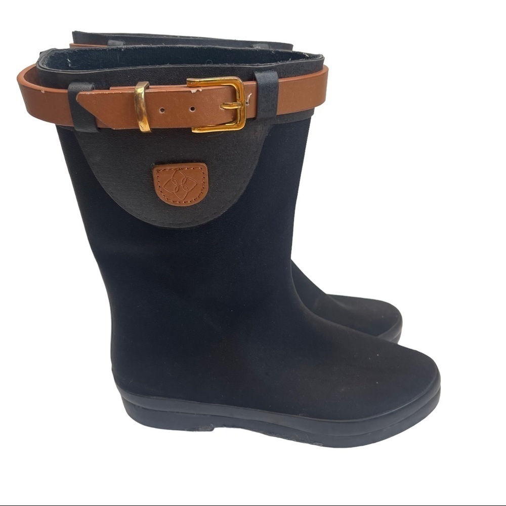 DAV Women’s Black Mid-Calf Belt Detail Rain Boots Size 7